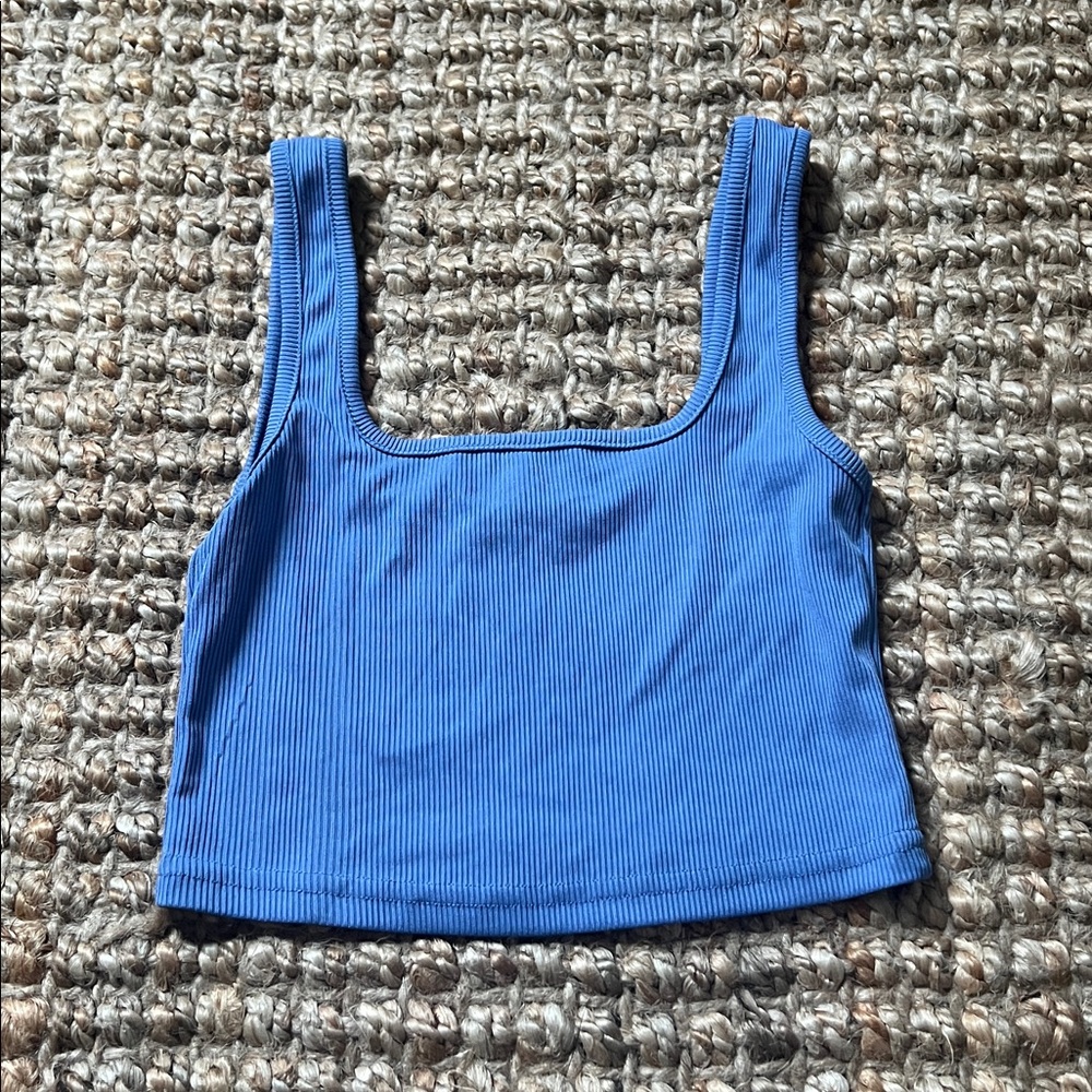 Blue Ribbed Crop Top